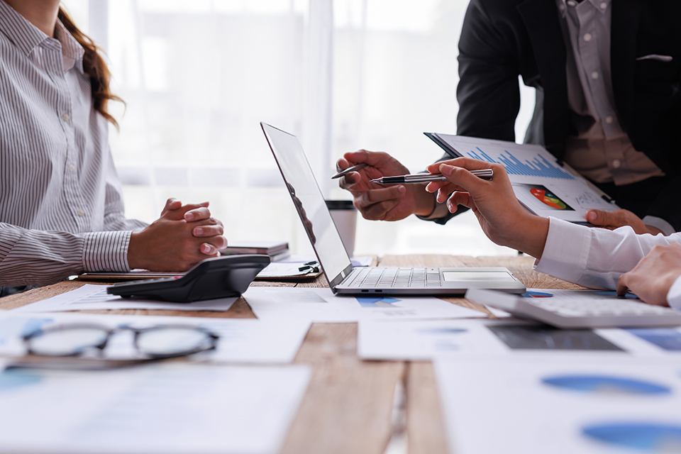 Team Of Business working at office with documents on his desk, d